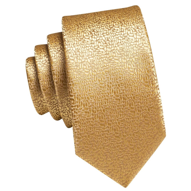 Dubulle Boys Gold Tie Self Tie Silk Kids Necktie and Pocket Square Set for Age 8-11 Graduation School Uniform - Image 2